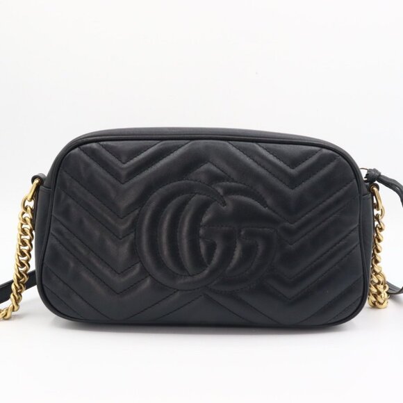 Authentic GUCCI Marmont GG Camera Bag Calfskin Crossbody Chain Shoulder Black - Picture 8 of 16